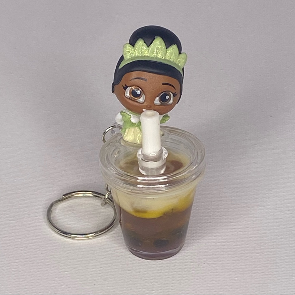 Princess Tiana Keychain with Boba Drink Charm